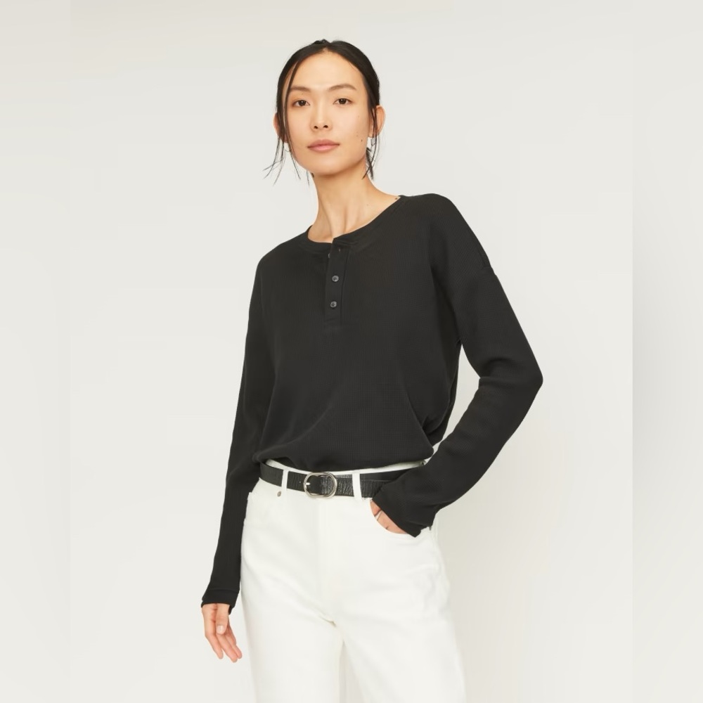 Everlane Long Sleeve Organic Cotton Waffle Henley